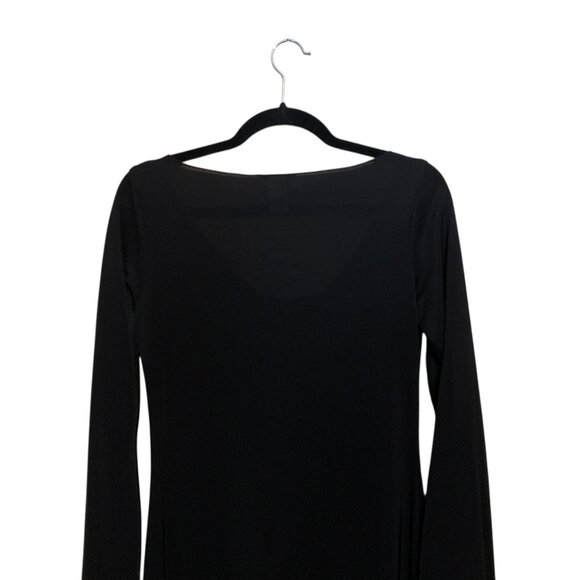 Vintage Luly K Sheer Black Midi Dress With Ruffle Front Bell Sleeves Sz L Witchy - Picture 12 of 16